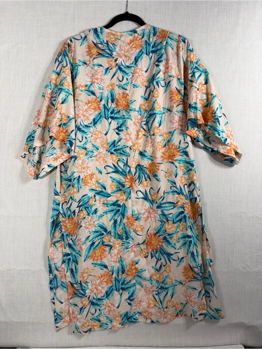 Tori Praver Peach & Teal Floral Long Sleeve Kimono Dress